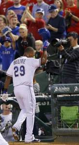 Beltre salutes the crowd after his walk-off hit